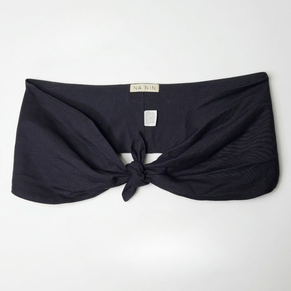Na Nin Front Tie Bandeau Top Black Cotton Minimalist Strapless Crop Wrap Top